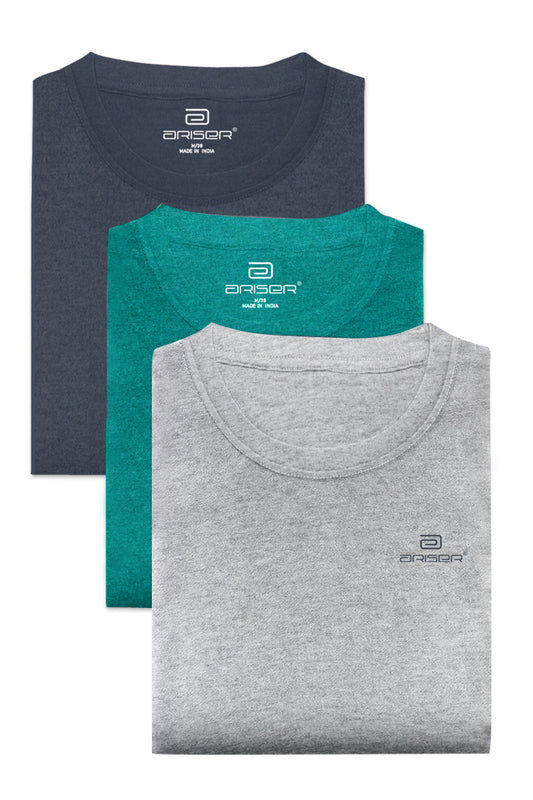 Round Neck -  Solid T-Shirt Pack Of 3 Combo For Men | Ariser