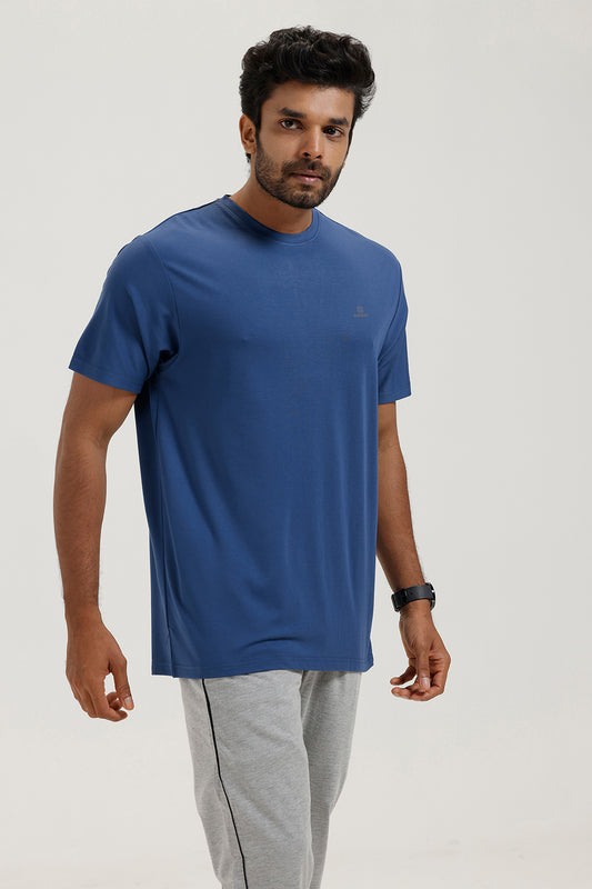 Sport Round Neck - Light Blue Solid T-Shirts For Men | Ariser