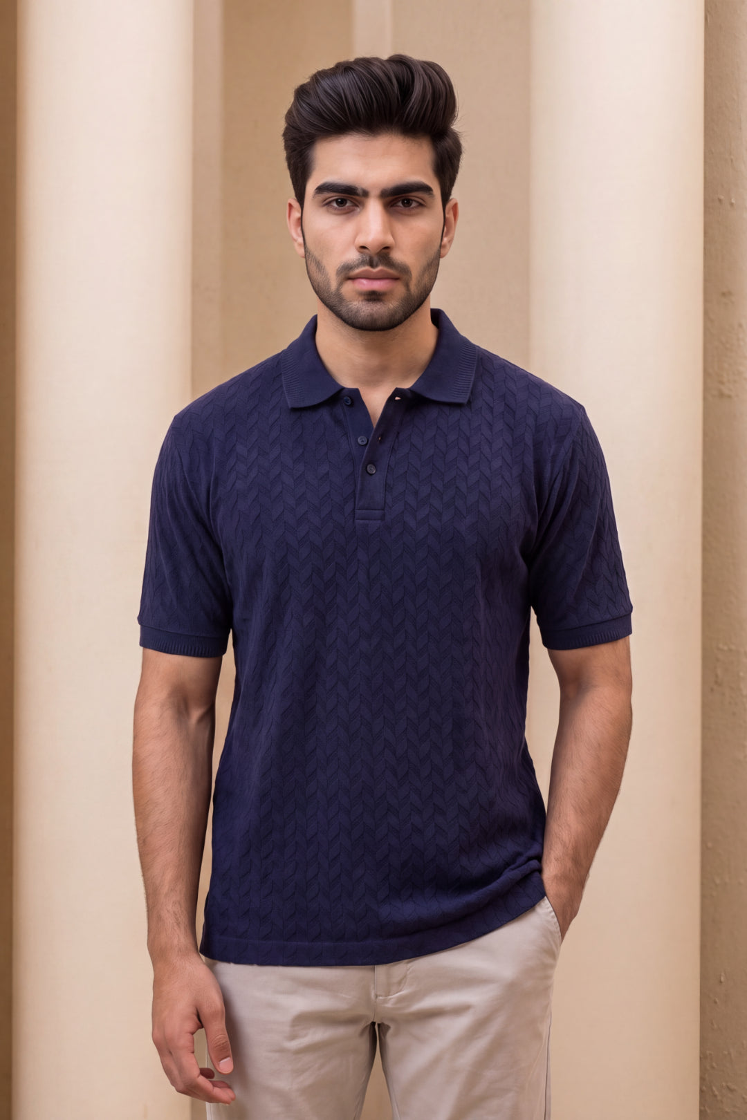Full outfit look of men's Deep Blue t-shirt
