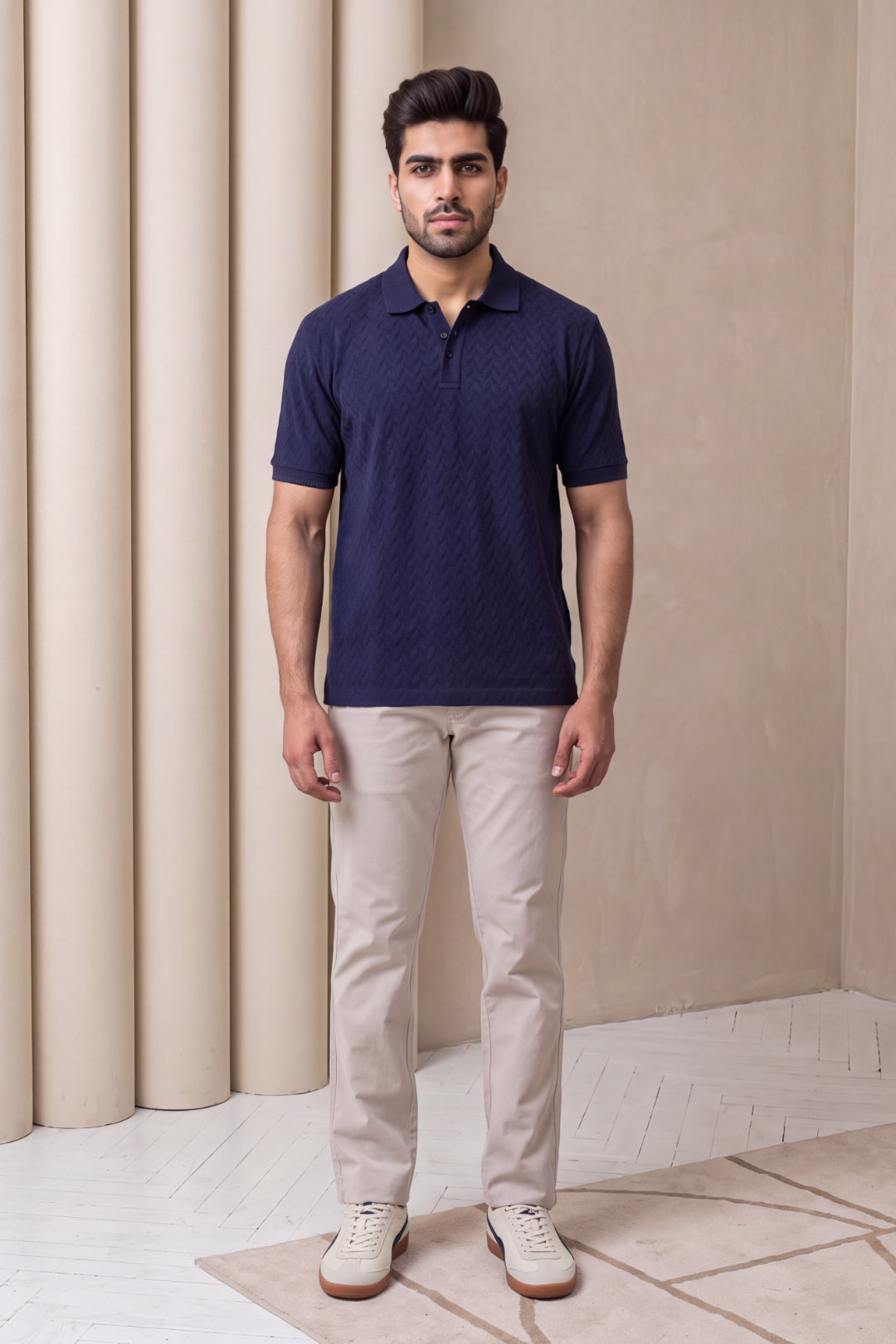 Front view of men's Deep Blue fashion polo