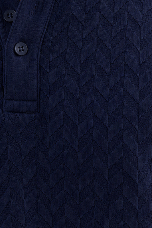 Close-up of Deep Blue polo collar t-shirt for men
