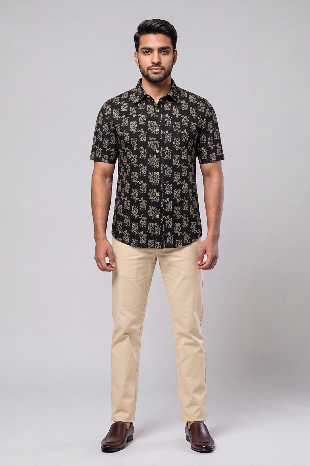 Jet Black Shirt With Sandal Trouser Combo For Men 