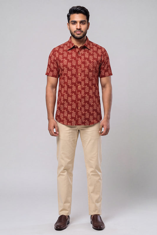 Maroon Red Shirt With Sandal Trouser Combo For Men