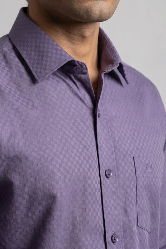 Italian Dobby - Smoky Violet Embossed Line Formal Shirts for Men | Ariser