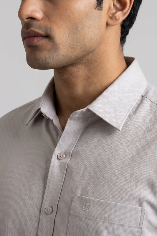 Italian Dobby - Pearl Grey Embossed Line Formal Shirts for Men | Ariser
