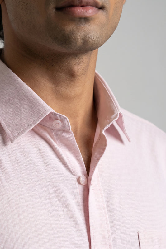 Italian Dobby - Powder Pink Embossed Line Formal Shirts for Men | Ariser