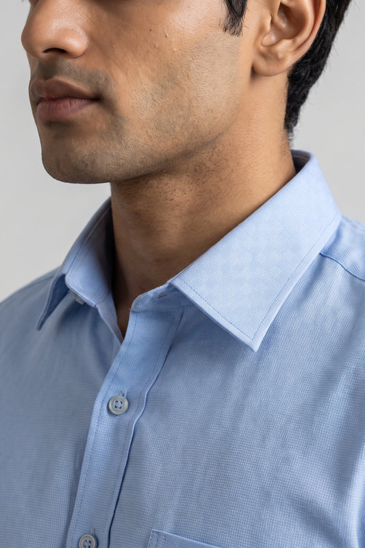 Italian Dobby - Sky Blue Embossed Line Formal Shirts for Men | Ariser