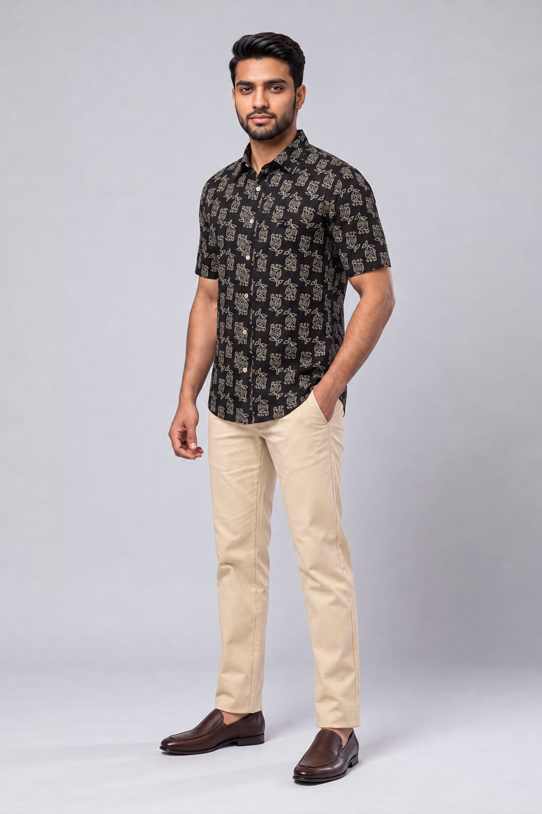 Jet Black Shirt With Sandal Trouser Combo For Men 