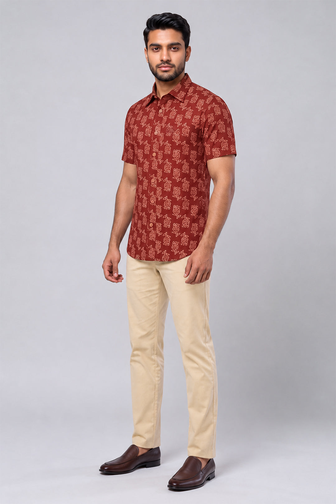 Maroon Red Shirt With Sandal Trouser Combo For Men