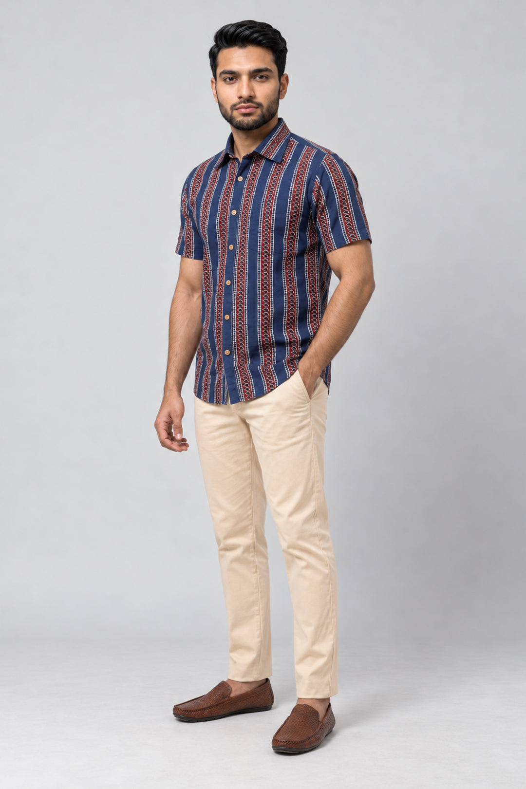 Classic Blue Shirt With Sandal Trouser Combo For Men