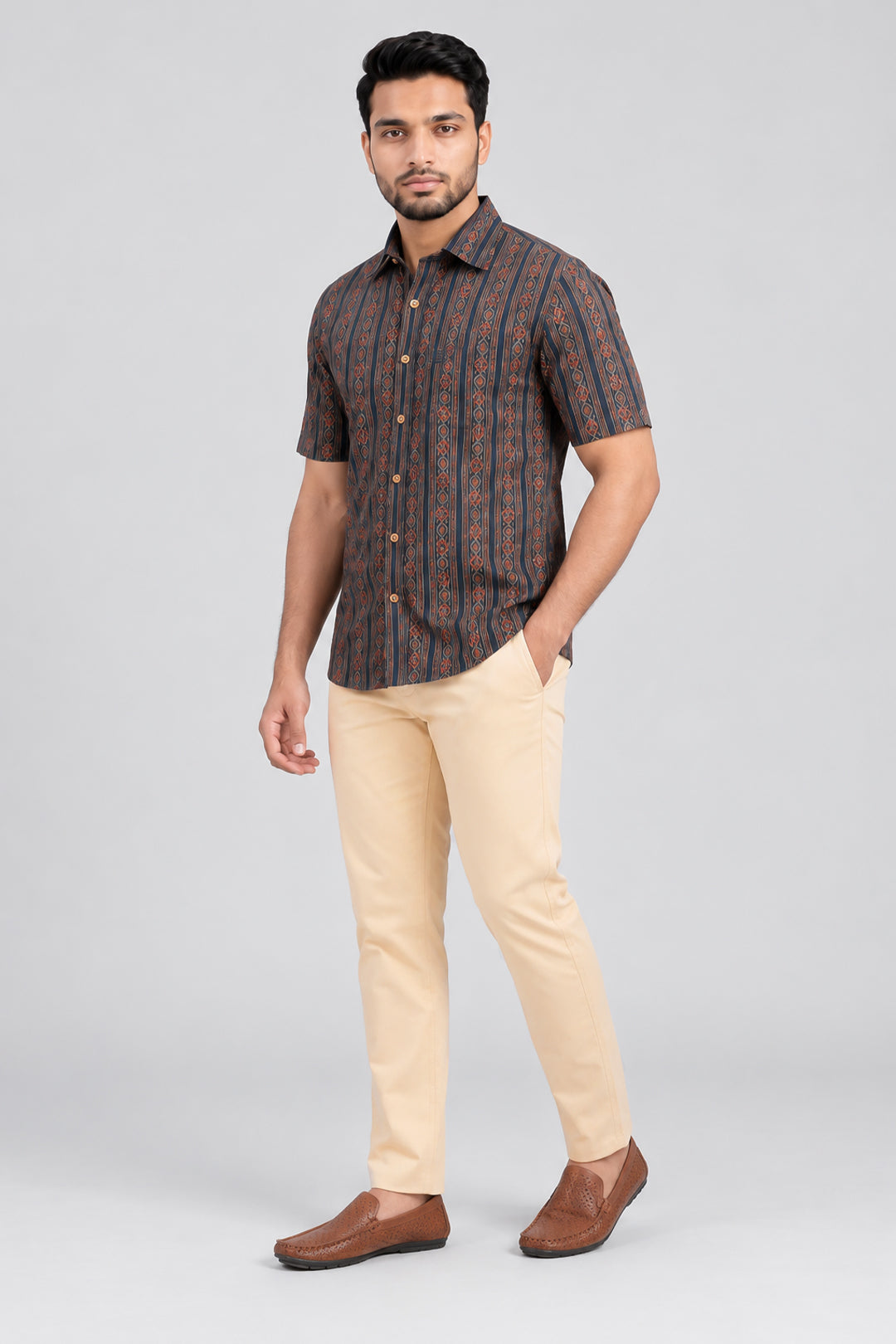 Midnight Blue Shirt With Sandal Trouser Combo For Men