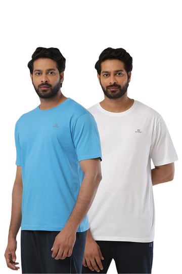 Round Neck - Blue and White Solid T-Shirt Pack Of 2 Combo For Men | Ariser