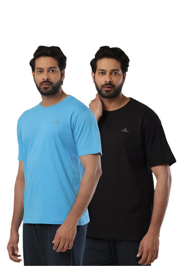 Round Neck - Blue and Black Solid T-Shirt Pack Of 2 Combo For Men | Ariser