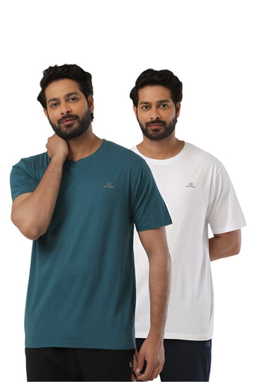 Round Neck - Dark Green and White Solid T-Shirt Pack Of 2 Combo For Men | Ariser