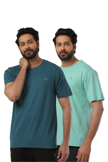 Round Neck - Dark Green and Light Green Solid T-Shirt Pack Of 2 Combo For Men | Ariser