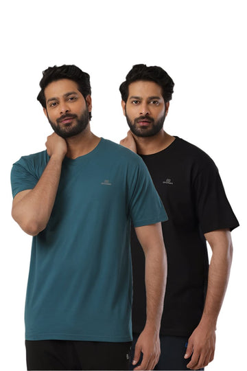 Round Neck - Dark Green and Black Solid T-Shirt Pack Of 2 Combo For Men | Ariser