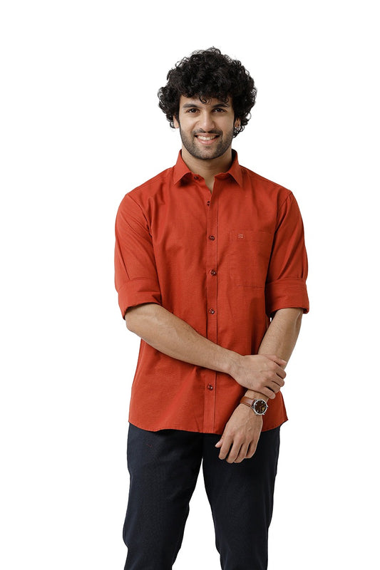 Ariser Jute Classic Kavi Orange Color 100% Cotton Full Sleeve Solid Smart Fit Formal Shirt For Men