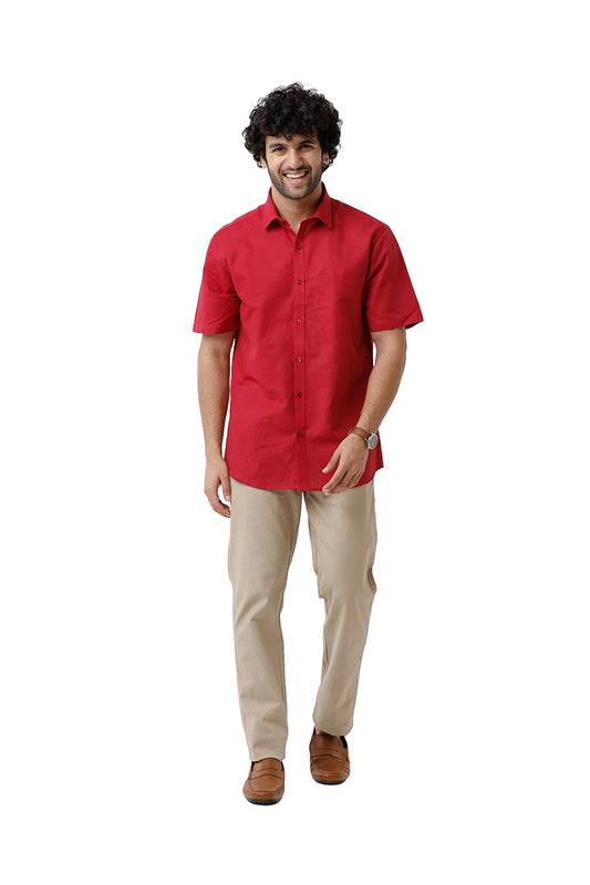 Ariser Jute Classic Ruby Red 100% Cotton Half Sleeve Solid Smart Fit Formal Shirt For Men