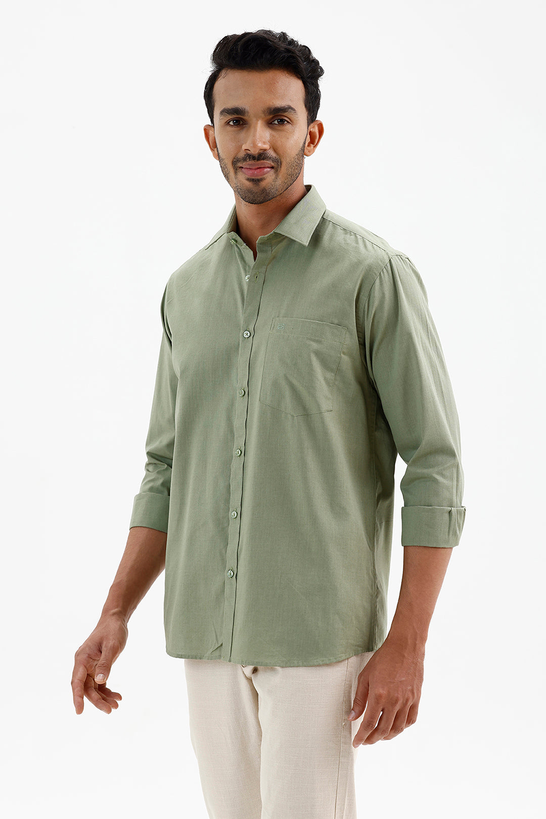 Azure Men's Olive Mist Green Cotton Formal Shirt