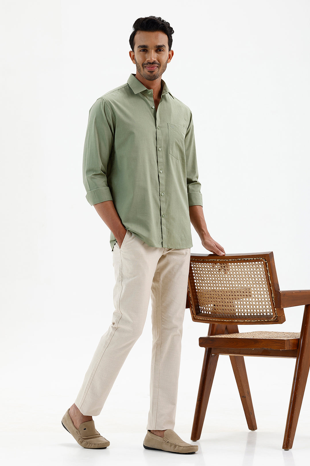 Men's Solid Olive Mist Green Azure Formal Shirt