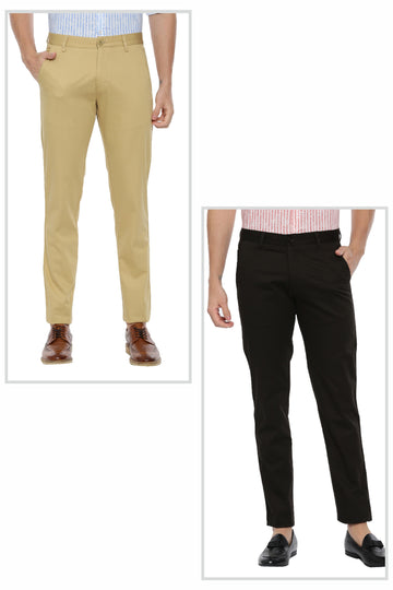 Bronx Chinos - Light Khaki and Charcoal Black Pack of 2 Trousers For Men | Ariser