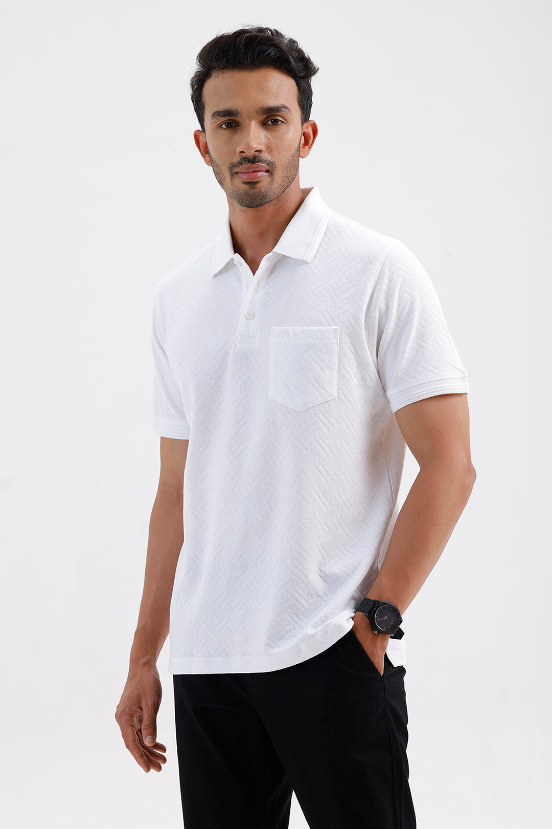 Premium Cloud White Polo Neck T-Shirt for Men