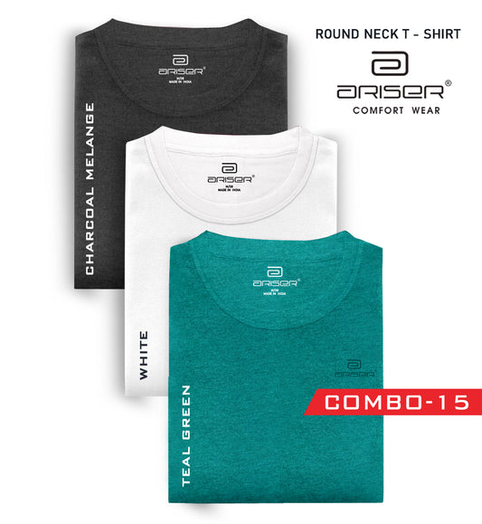 Ariser Cotton Rich Blend Round Neck Solid T-Shirt Combo - 15 (Pack of 3)