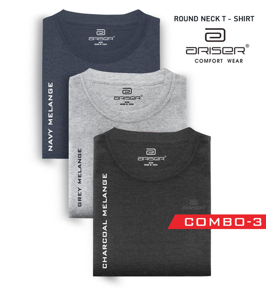 ARISER Cotton Rich Blend Round Neck Solid T-Shirt Combo-3 ( Pack Of 3 )