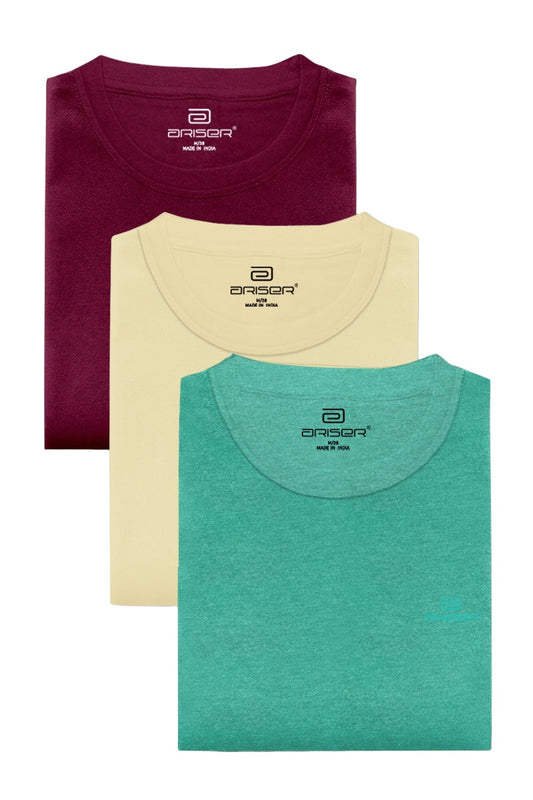 Ariser Cotton Rich Blend Round Neck Solid T-Shirt Combo - 84 (Pack of 3)