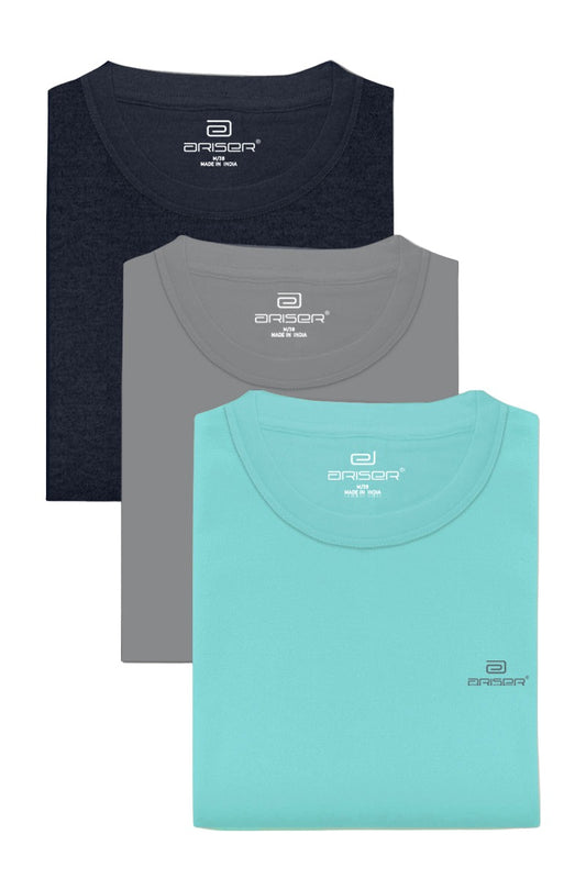 Ariser Cotton Rich Blend Round Neck Solid T-Shirt Combo - 85 (Pack of 3)