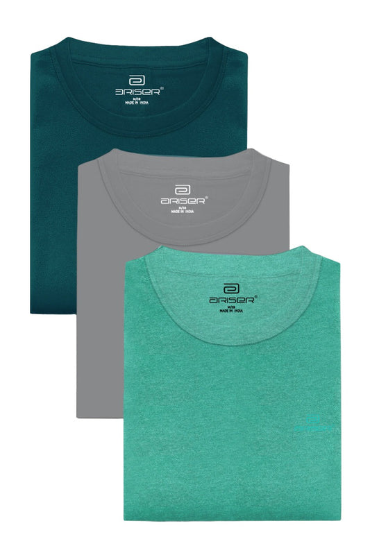 Ariser Cotton Rich Blend Round Neck Solid T-Shirt Combo - 92 (Pack of 3)