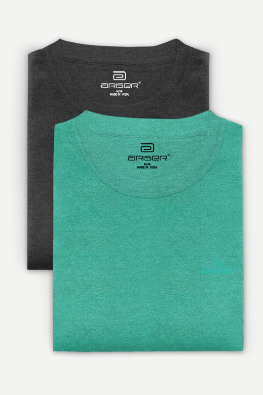 Round Neck - Charcoal and Light Green Solid T-Shirt Pack Of 2 Combo For Men | Ariser