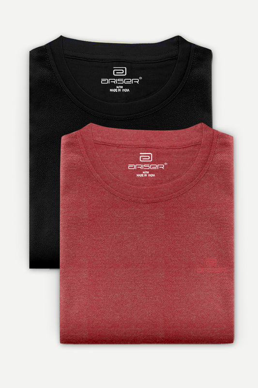 Round Neck - Black and Red Solid T-Shirt Pack Of 2 Combo For Men | Ariser