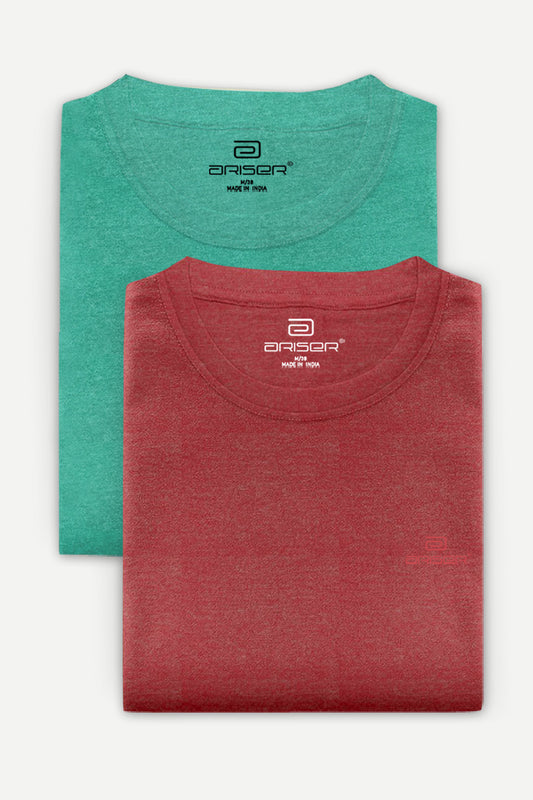 Round Neck - Light Green and Red Solid T-Shirt Pack Of 2 Combo For Men | Ariser