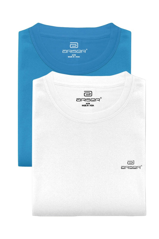 Round Neck - Blue and White Solid T-Shirt Pack Of 2 Combo For Men | Ariser