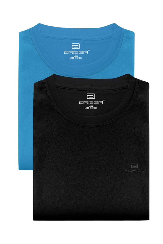 Round Neck - Blue and Black Solid T-Shirt Pack Of 2 Combo For Men | Ariser