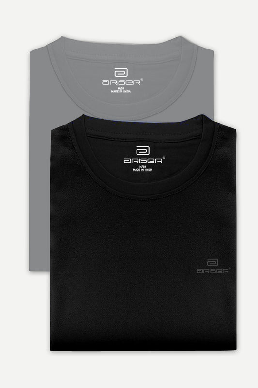 Round Neck - Iron Grey and Black Solid T-Shirt Pack Of 2 Combo For Men | Ariser