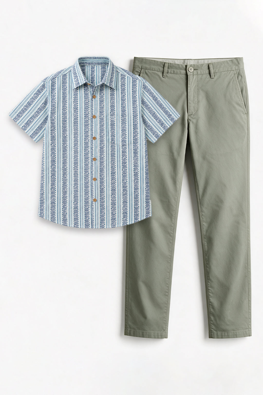 Light Blue Shirt With Basil Green