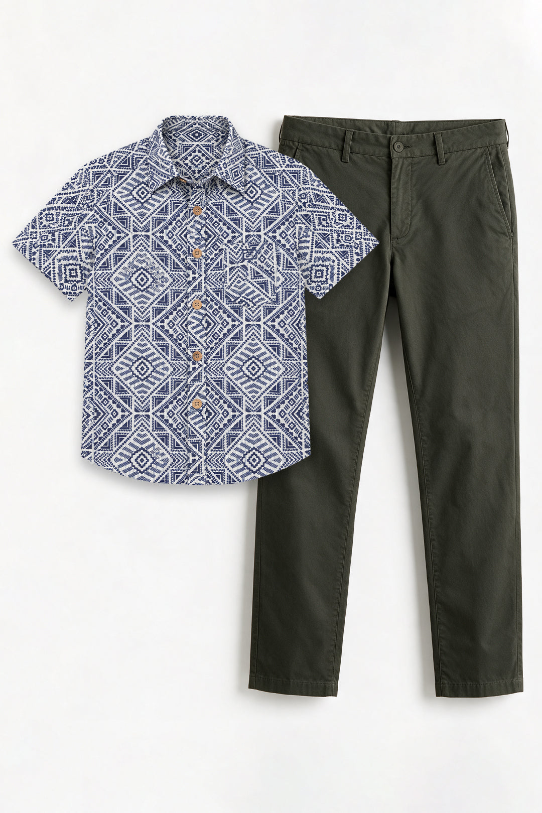 indigo Blue Shirt With Deep Army Green 