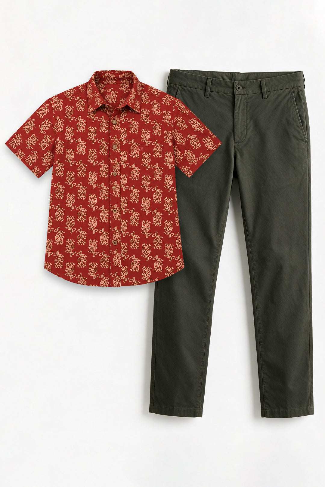 Maroon Red Shirt With Deep Army Green Trouser Combo