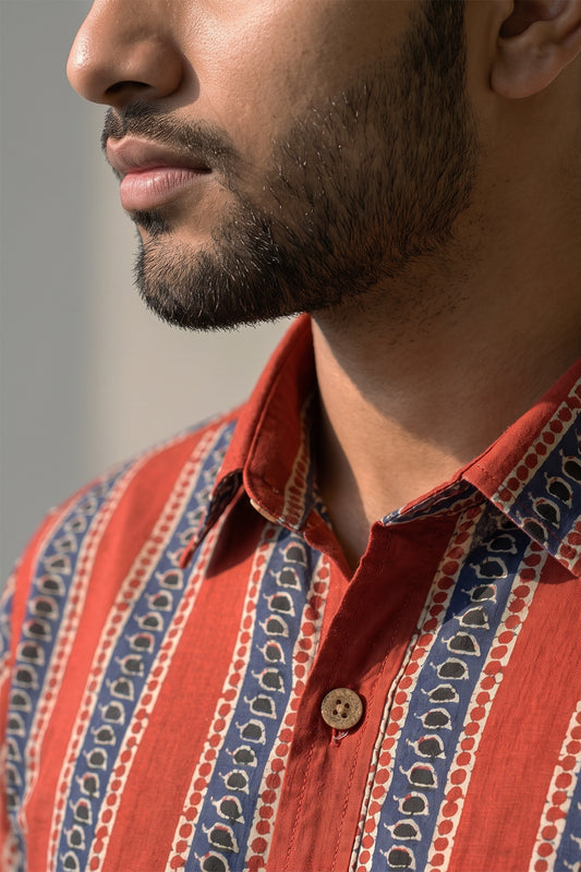 Congo - Brick Red Printed Shirts For Men | Ariser