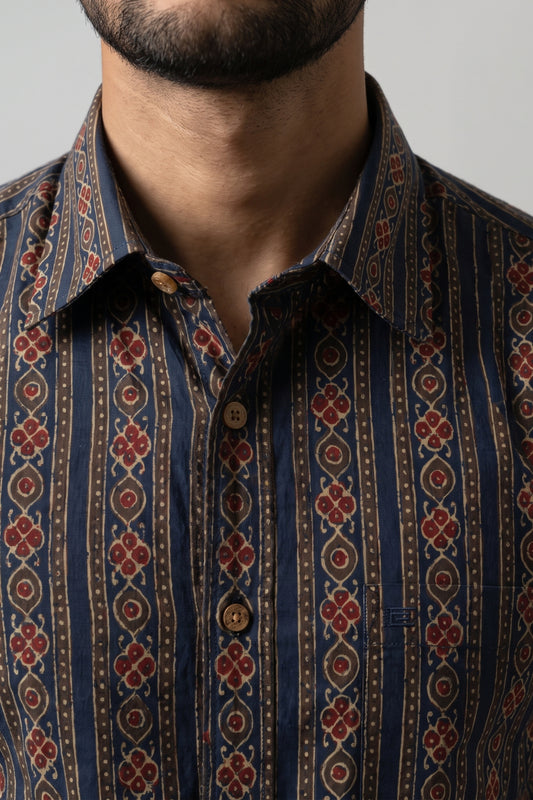 Congo - Midnight Blue Printed Shirts For Men | Ariser