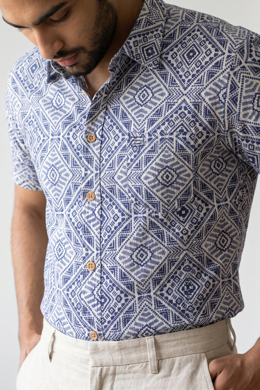 Congo - Indigo Blue Printed Shirts For Men | Ariser