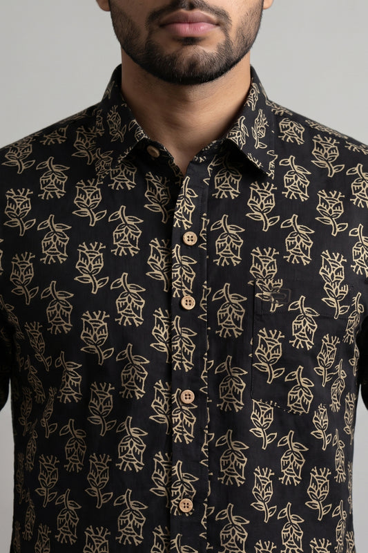 Congo - Jet Black Printed Shirts For Men | Ariser