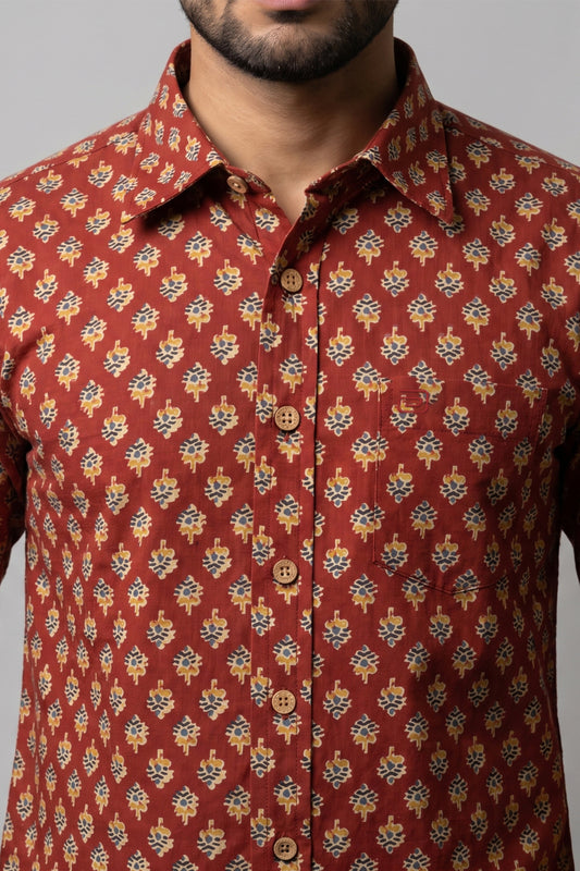 Congo - Rust Red Printed Shirts For Men | Ariser