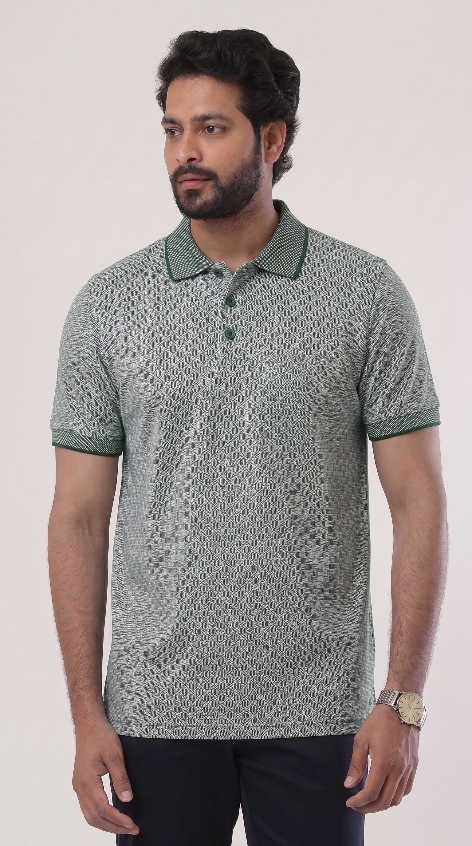 Mens Dark Green Printed Polo T-Shirt Ariser