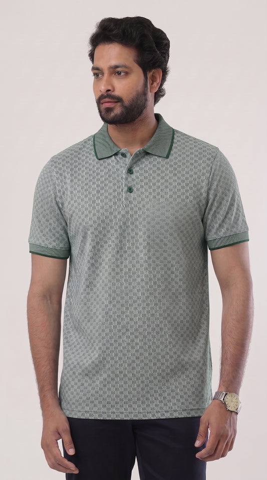 Mens Dark Green Printed Polo T-Shirt Ariser