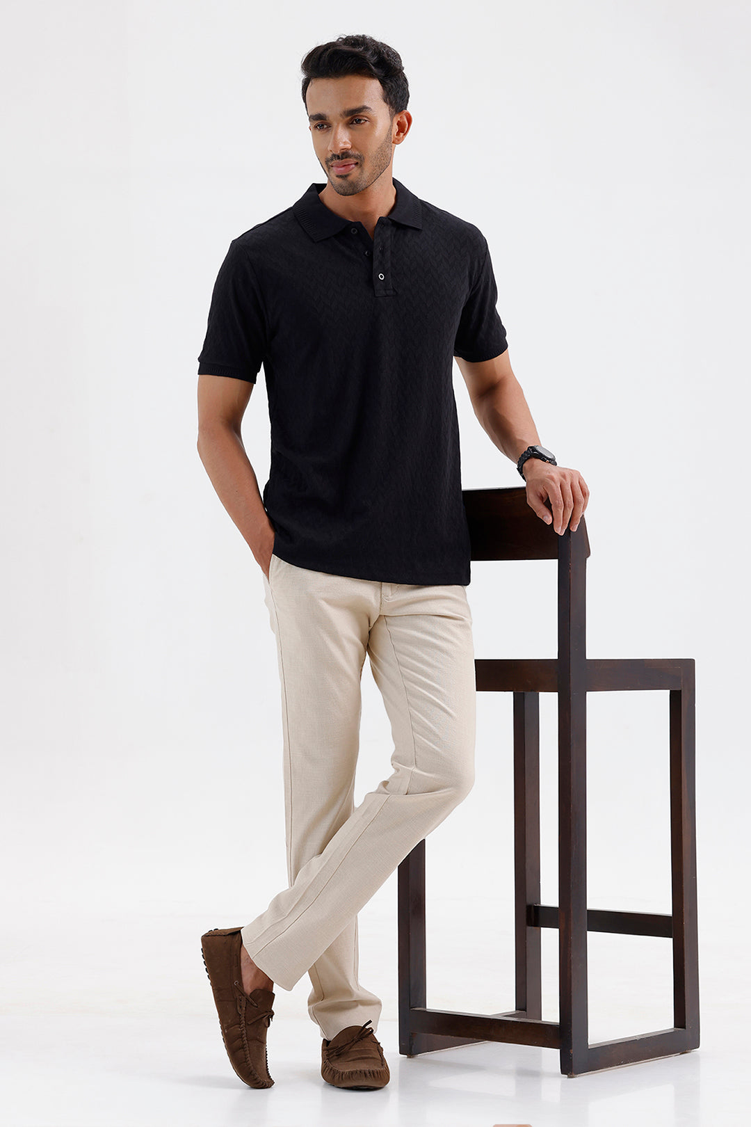 Premium Raven Black Polo Neck T-Shirt for Men