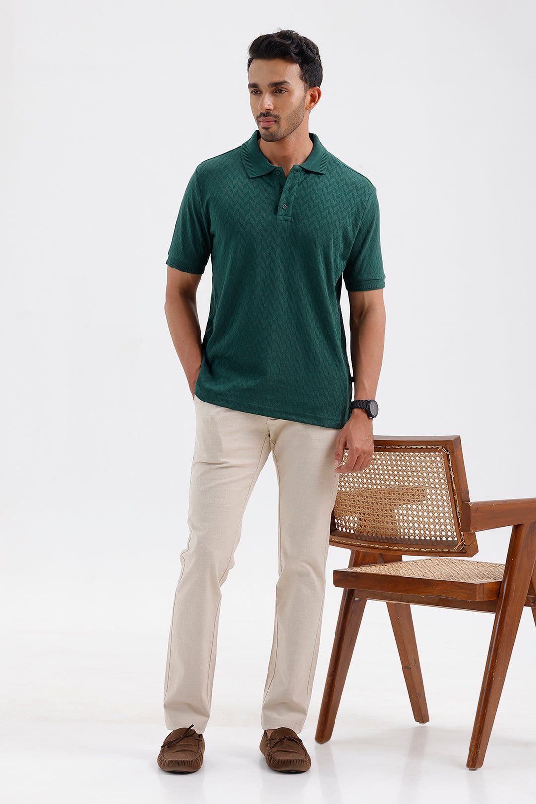 Premium Deep Emerald Polo Neck T-Shirt for Men