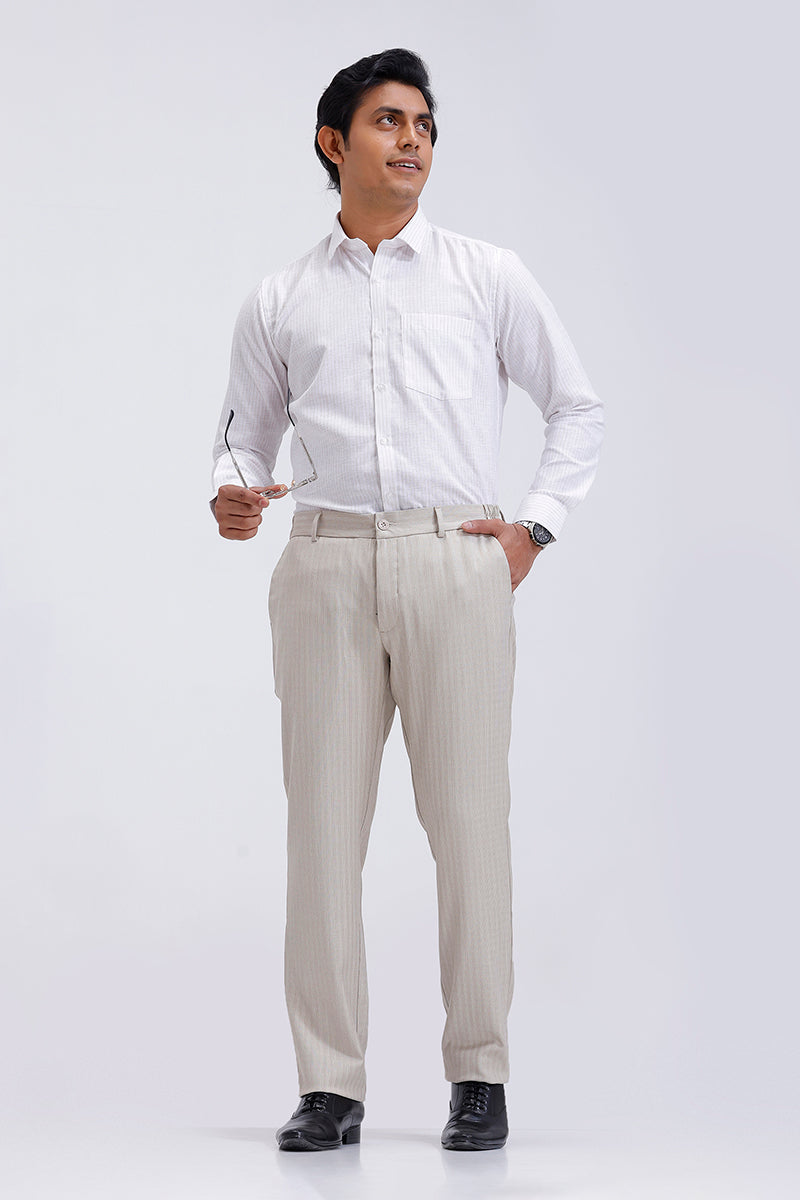 Beige slim fit stretch trousers for men